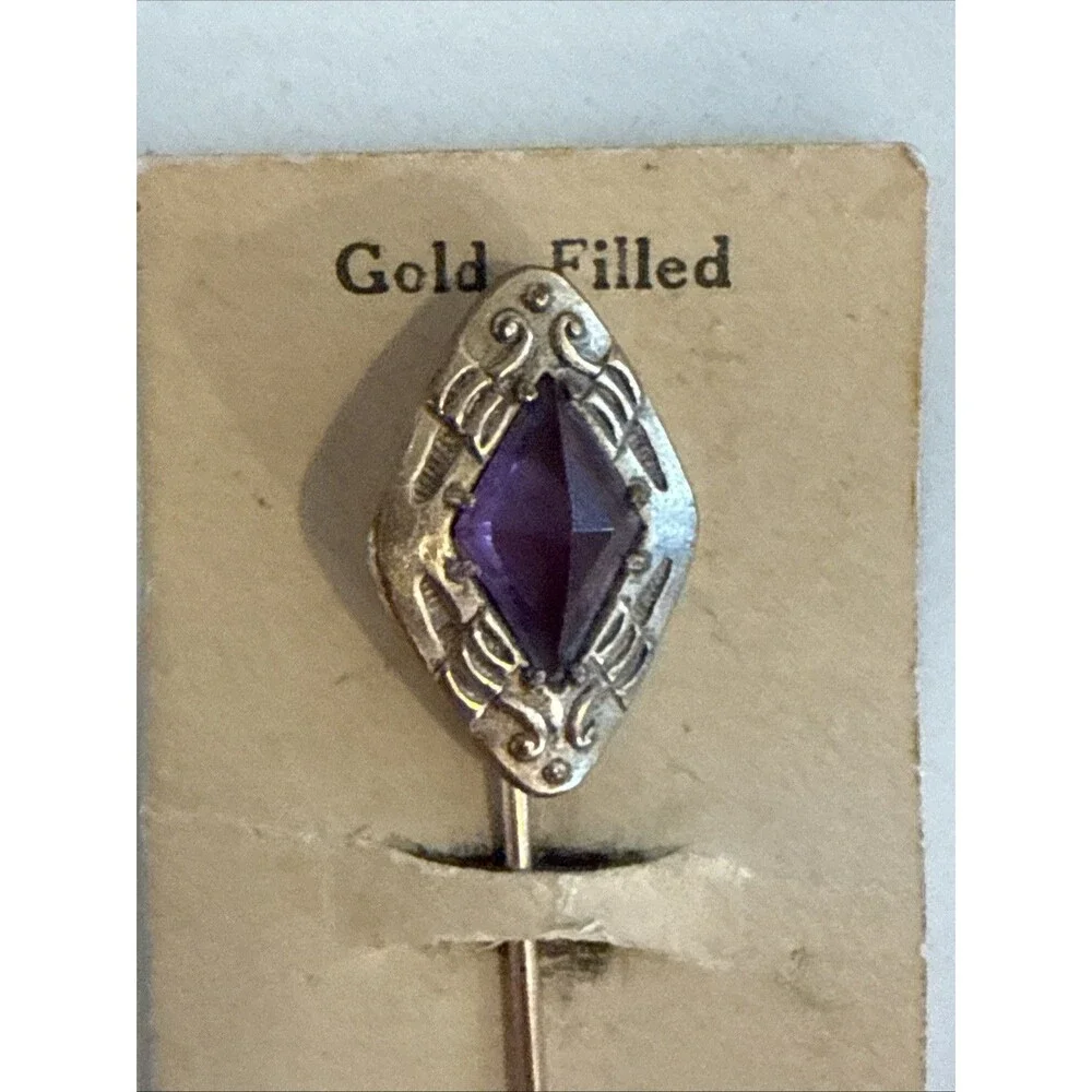 Antique Estate Gold Filled Stick Pin, Amethyst Colored Stone